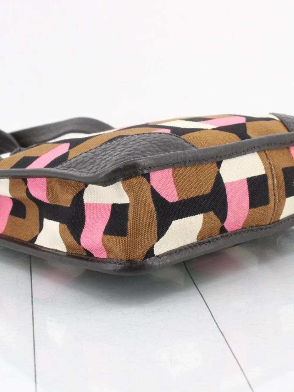 Prada Geometric Canvas & Deerskin Leather Tote